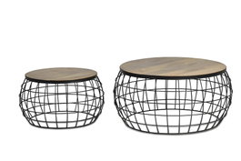 Giner y Colomer - Conjunto de 2 Mesas de Centro en Madera de Mango Maciza y Metal, Natural